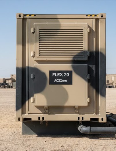 ACSZero Shield como planta térmica modular táctica en contenedor de 20 pies