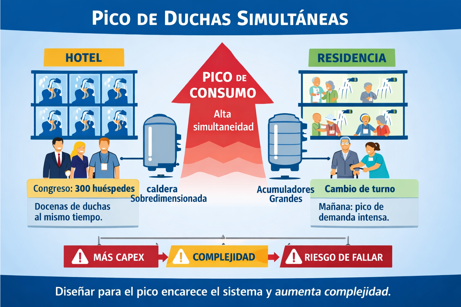 Esquema de simultaneidad de duchas en hotel o residencia